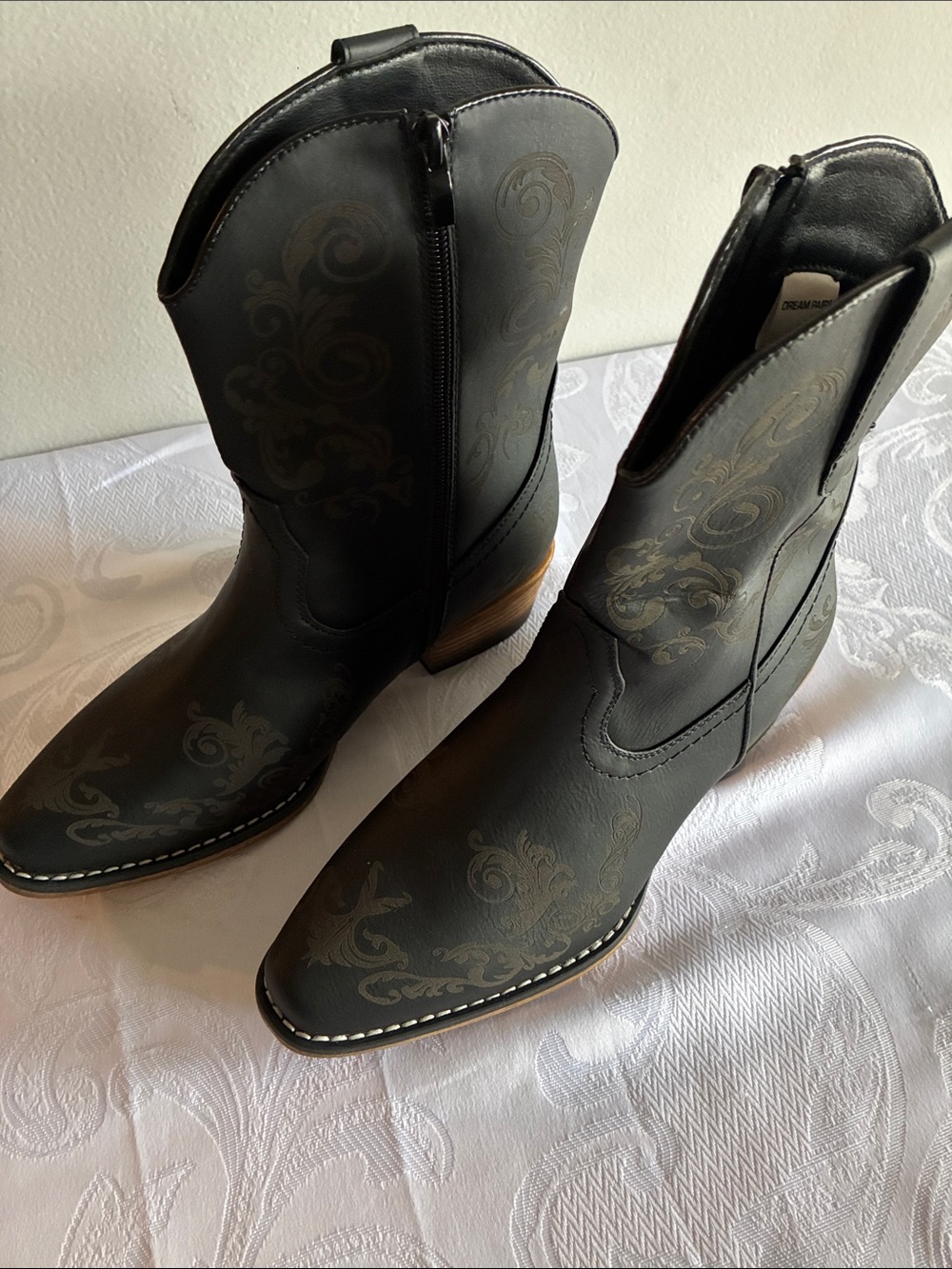 Dream Pairs Black Embossed Western Ankle Booties